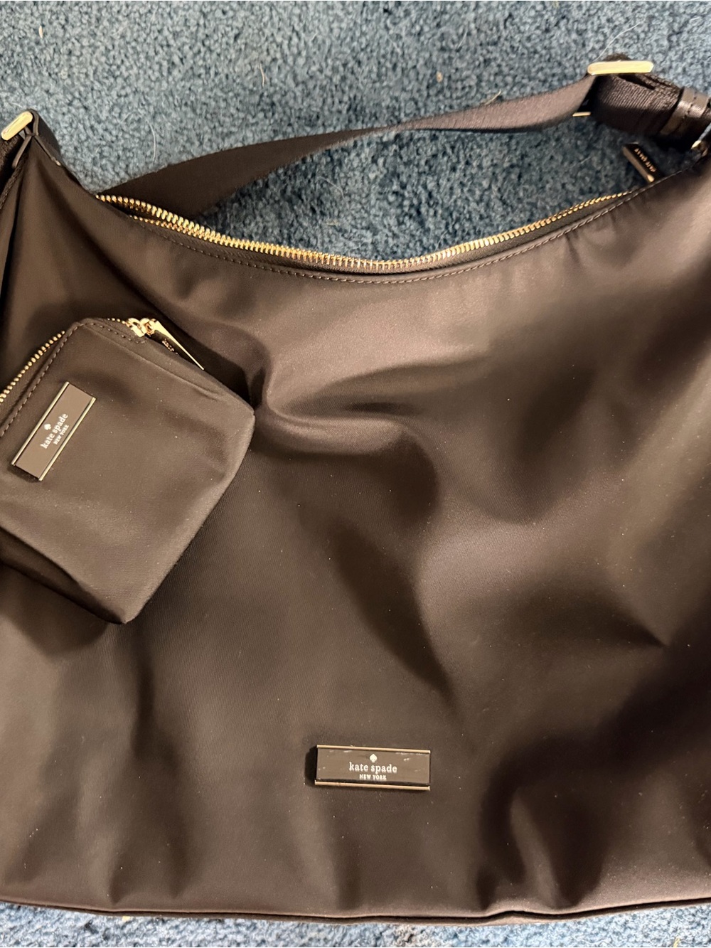 kate spade Black Nylon Shoulder Messenger Bag with Gold Hardware
